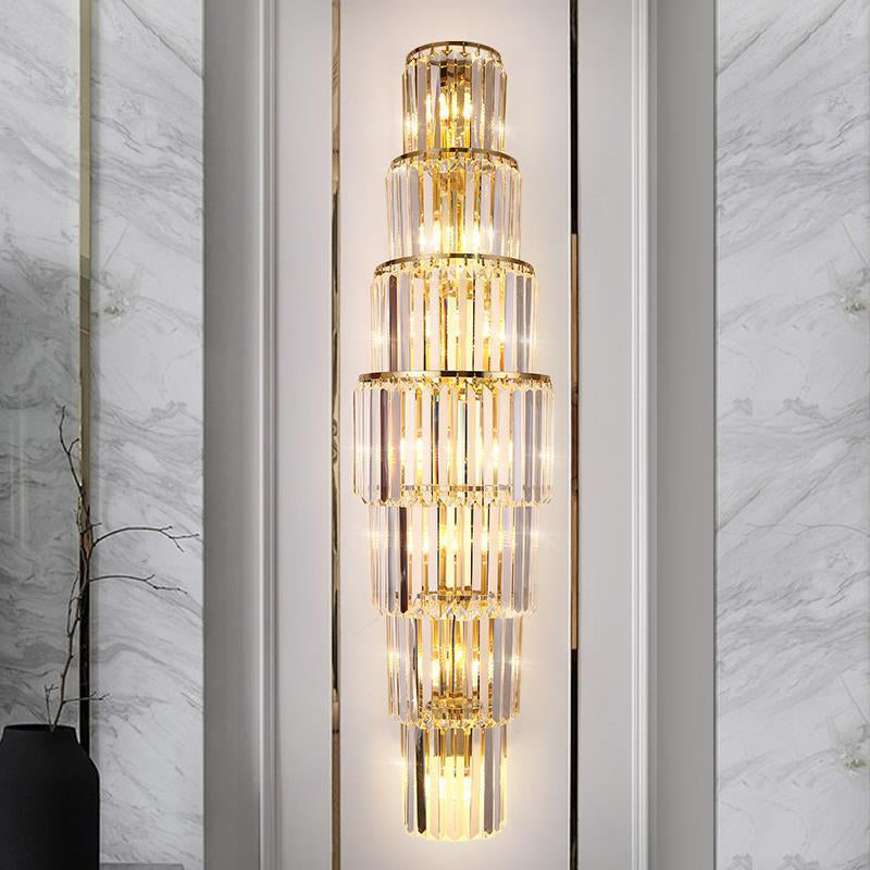 Contemporary 5/7-Light Golden Wall Mounted Sconce Crystal Shaded Wall Light