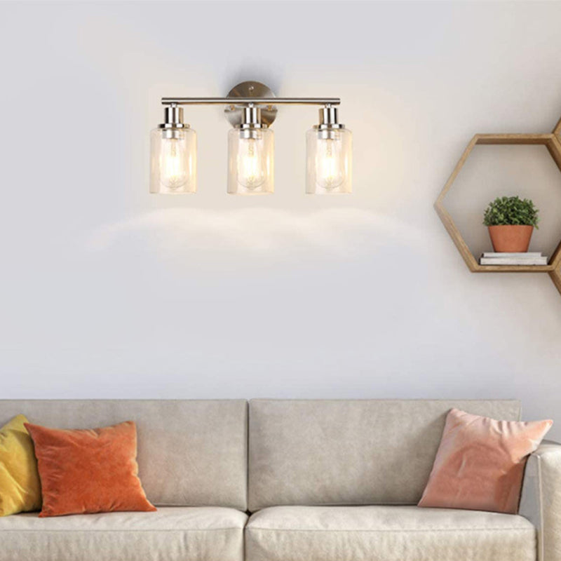 Metal and Glass Bath Sconce in Nickel & Clear Traditional Bathroom Vanity Lighting