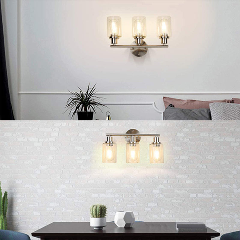 Metal and Glass Bath Sconce in Nickel & Clear Traditional Bathroom Vanity Lighting