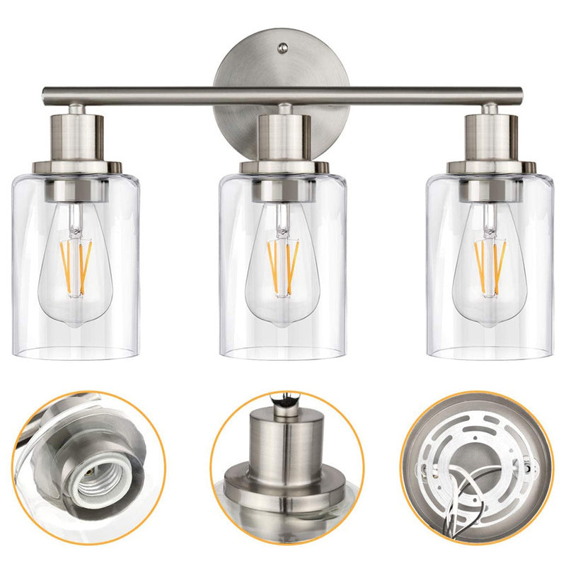 Metal and Glass Bath Sconce in Nickel & Clear Traditional Bathroom Vanity Lighting