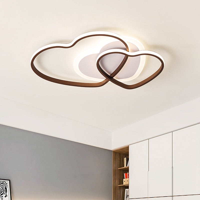 Heart Design Acrylic Flush Mount Fixture Cartoon LED Coffee Finish Close to Ceiling Lamp