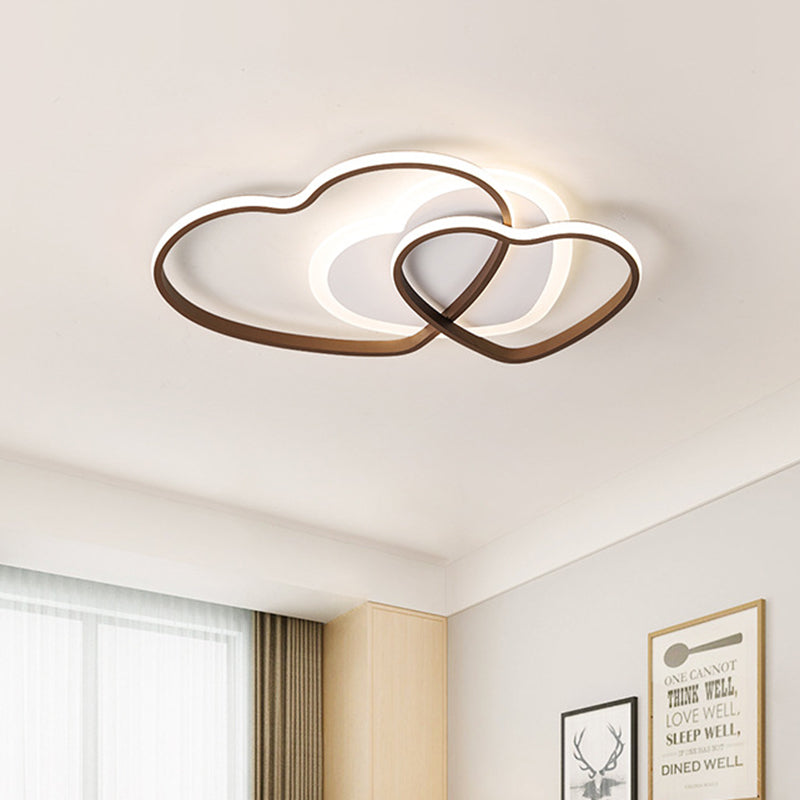 Heart Design Acrylic Flush Mount Fixture Cartoon LED Coffee Finish Close to Ceiling Lamp