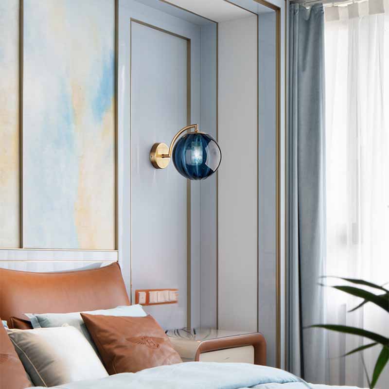 Metal Wall Sconce Ball Shape Modern Vanity Lamp with Glass Shade for Bathroom