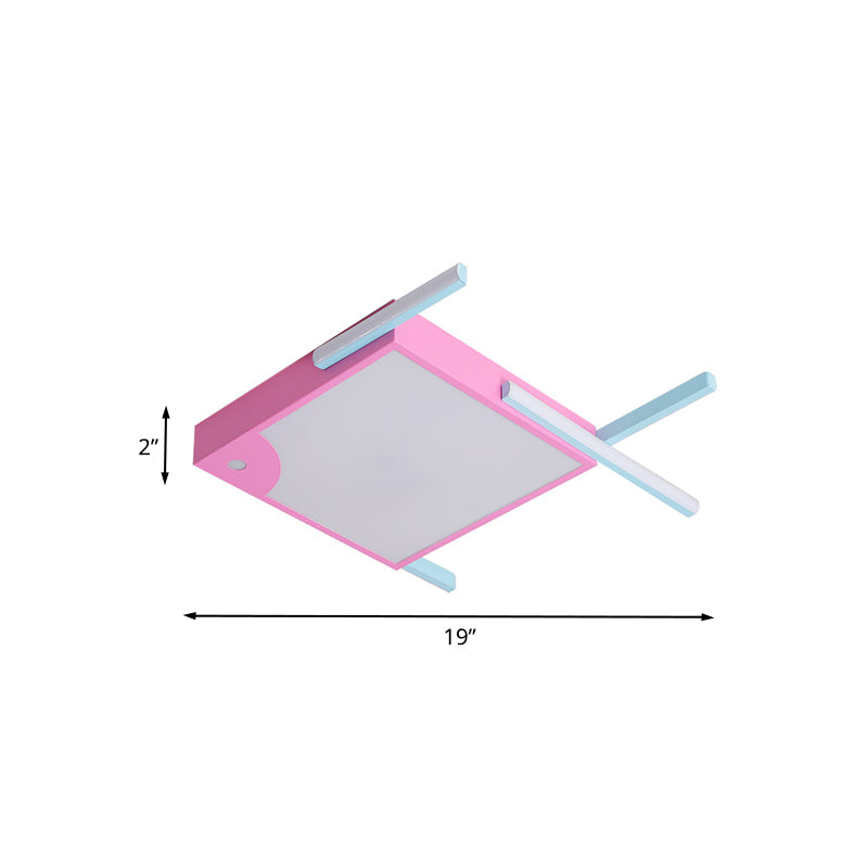 Square Flush Mount Light Minimalist Acrylic LED Bedroom Ceiling Flush in Pink with Linear Design, White/Warm Light