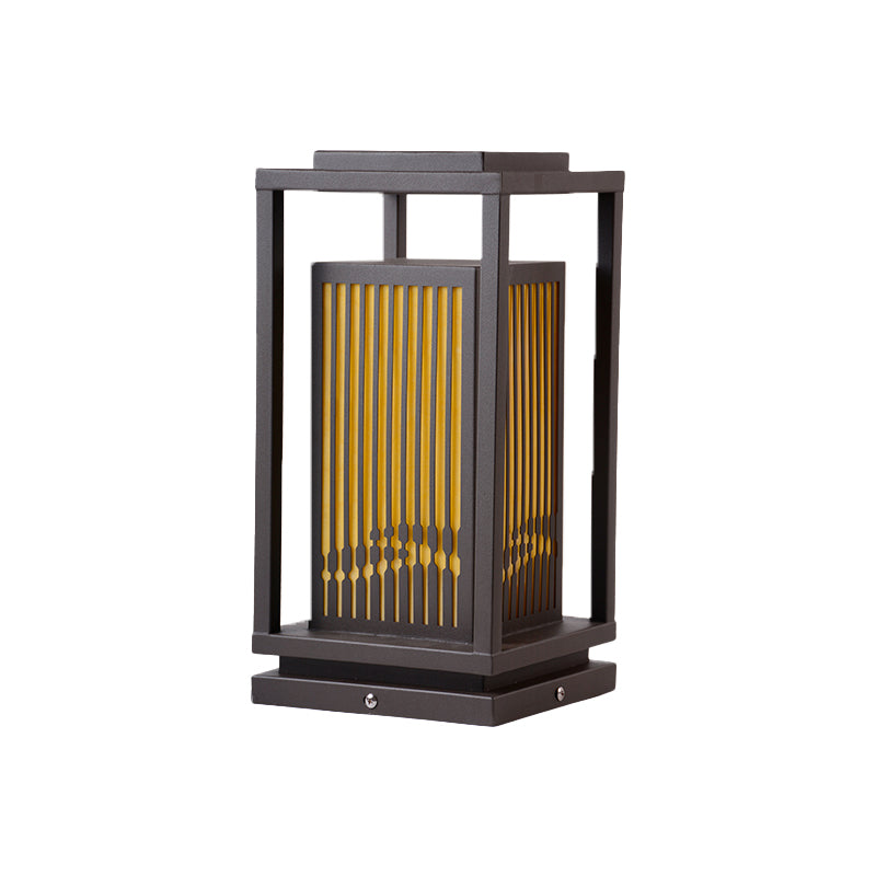 Rectangular Pillar Lamp Modern Metal Outdoor Waterproof Light in Black