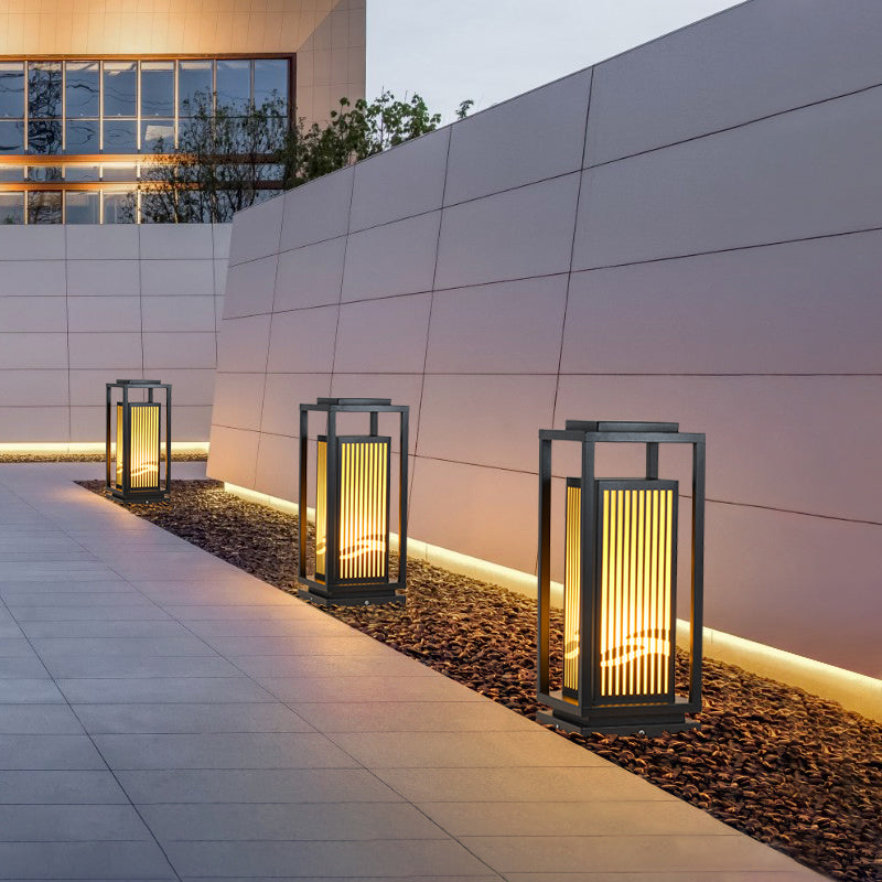 Rectangular Pillar Lamp Modern Metal Outdoor Waterproof Light in Black