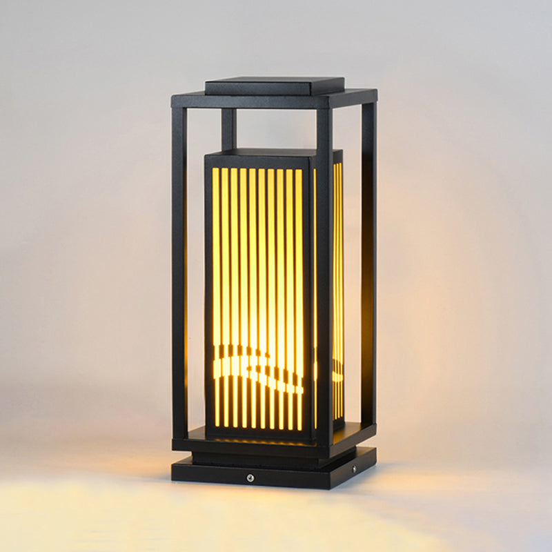 Rectangular Pillar Lamp Modern Metal Outdoor Waterproof Light in Black