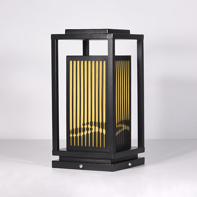 Rectangular Pillar Lamp Modern Metal Outdoor Waterproof Light in Black