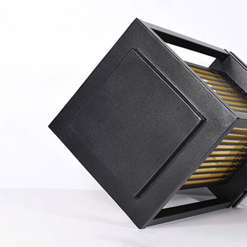 Rectangular Pillar Lamp Modern Metal Outdoor Waterproof Light in Black