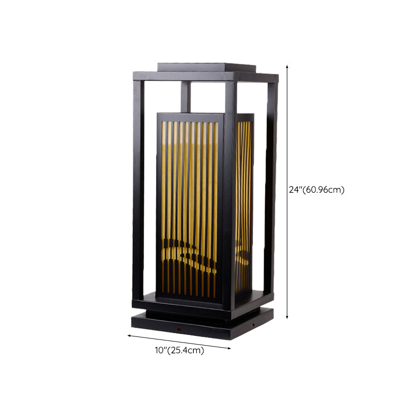 Rectangular Pillar Lamp Modern Metal Outdoor Waterproof Light in Black