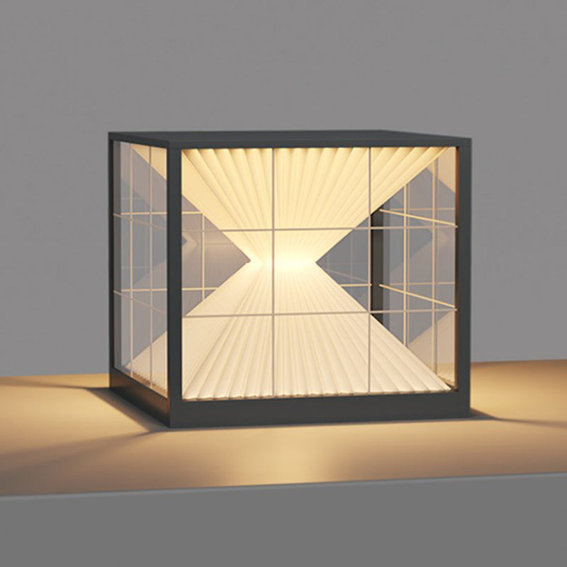 Metal Square Shape Outdoor Light Modern Style 1 Light Solar Pillar Light in Black