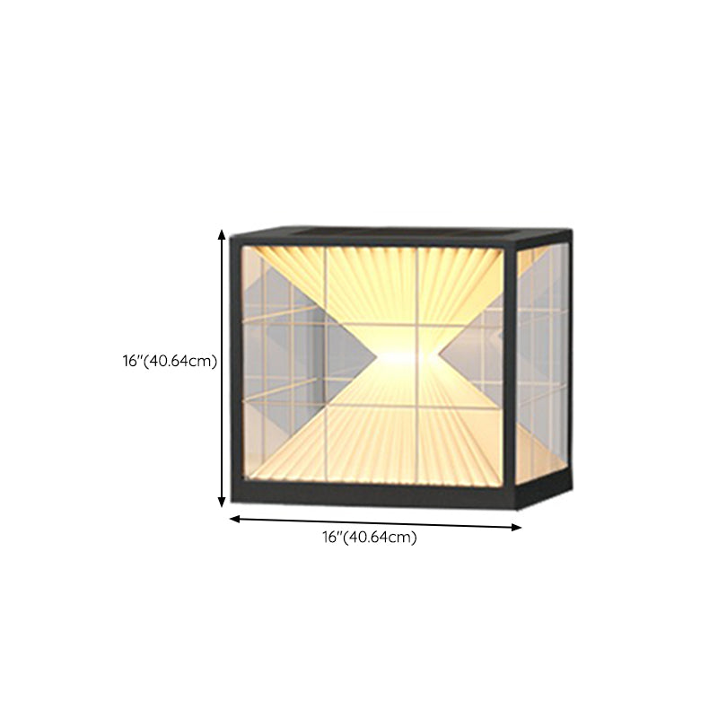 Metal Square Shape Outdoor Light Modern Style 1 Light Solar Pillar Light in Black