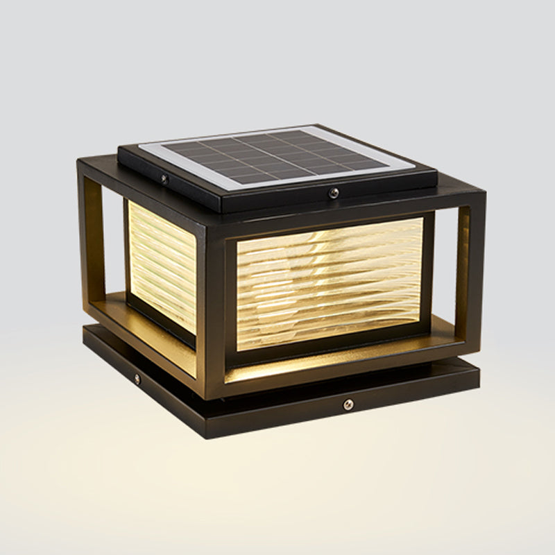 Metal Square Shape Outdoor Light Modern Style 1-Light Solar Pillar Lights in Black