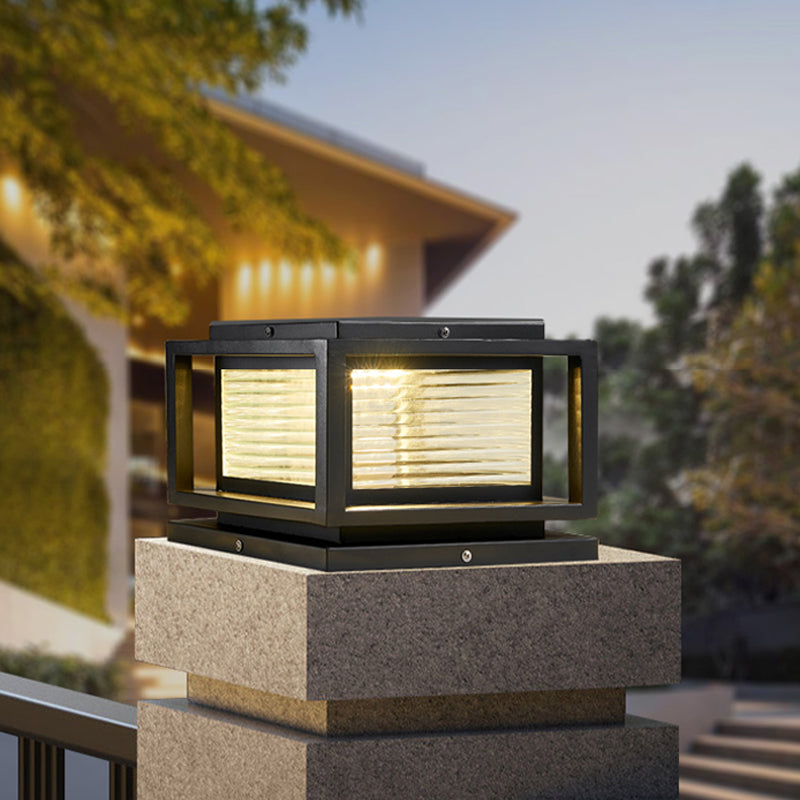 Metal Square Shape Outdoor Light Modern Style 1-Light Solar Pillar Lights in Black