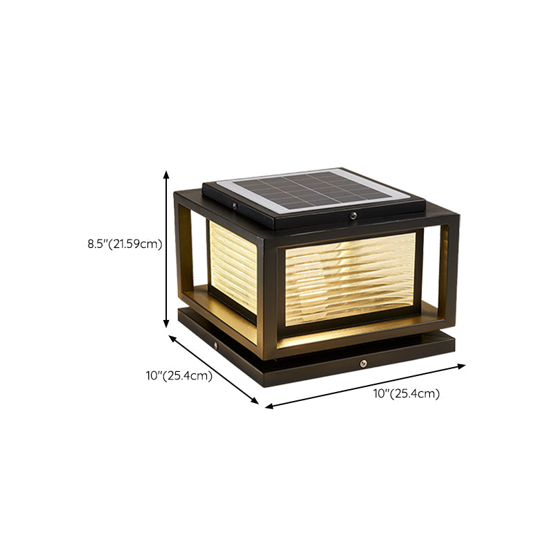 Metal Square Shape Outdoor Light Modern Style 1-Light Solar Pillar Lights in Black