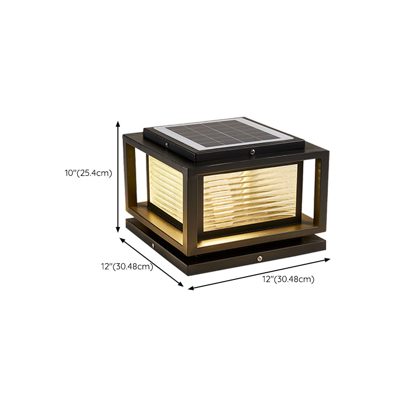 Metal Square Shape Outdoor Light Modern Style 1-Light Solar Pillar Lights in Black