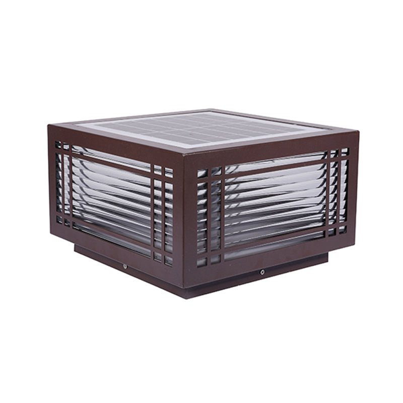 Rectangle Shape Metal Outdoor Light Modern Style 1 Light Solar Pillar Lights in Brown