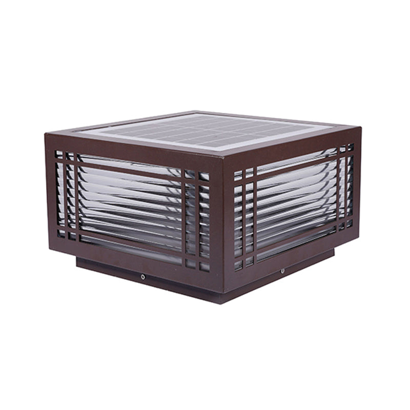 Rectangle Shape Metal Outdoor Light Modern Style 1 Light Solar Pillar Lights in Brown