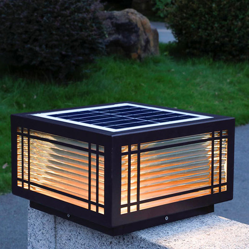 Rectangle Shape Metal Outdoor Light Modern Style 1 Light Solar Pillar Lights in Brown