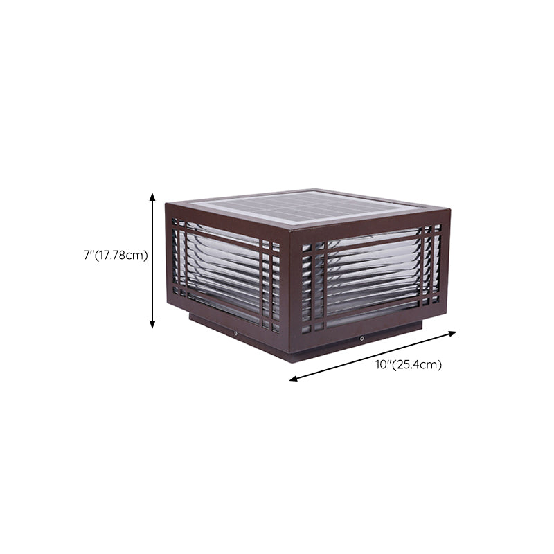 Rectangle Shape Metal Outdoor Light Modern Style 1 Light Solar Pillar Lights in Brown