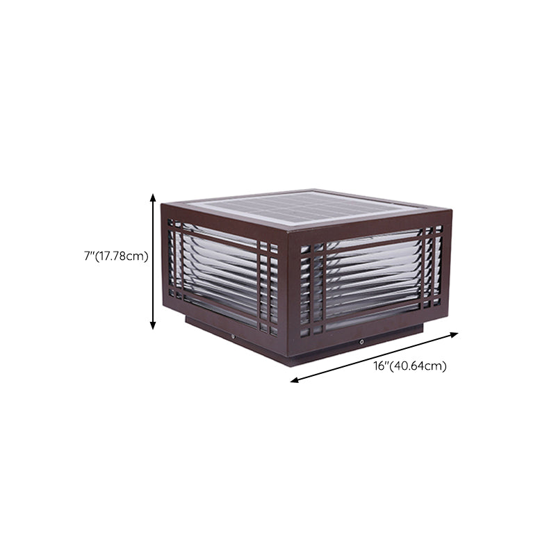Rectangle Shape Metal Outdoor Light Modern Style 1 Light Solar Pillar Lights in Brown