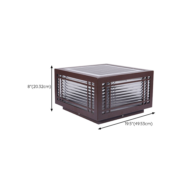 Rectangle Shape Metal Outdoor Light Modern Style 1 Light Solar Pillar Lights in Brown
