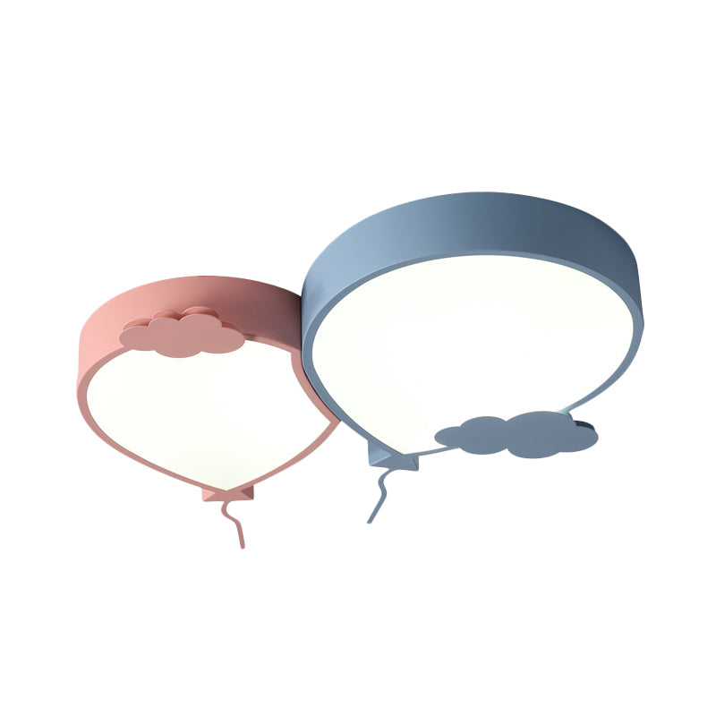 Kids LED Flush Mount Ceiling Light Blue Finish Balloon Lighting Fixture with Acrylic Shade in White/Warm Light