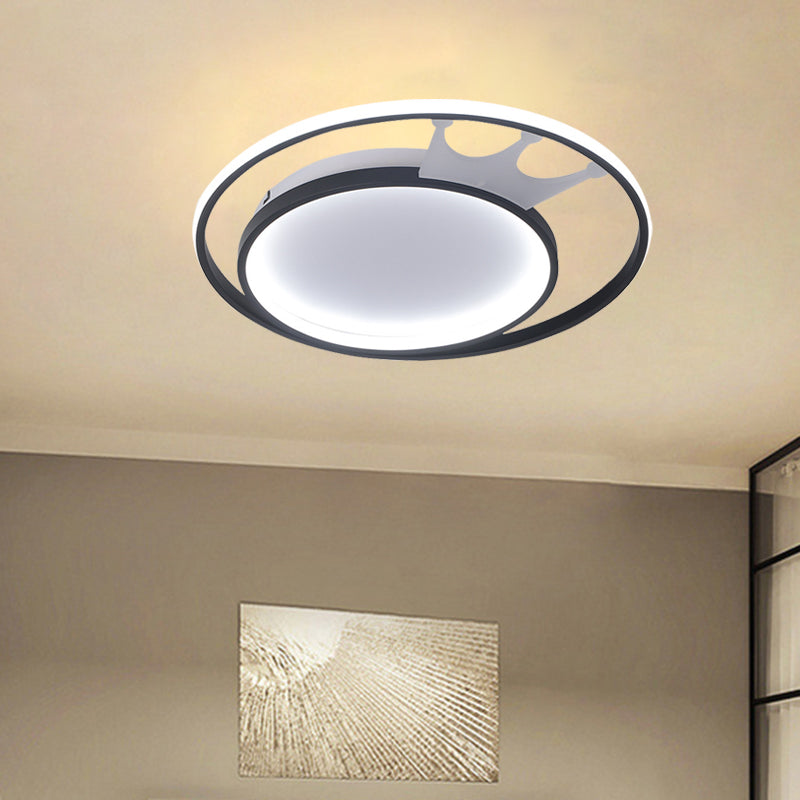 Cartoon Crown Acrylic Flush Mount Lamp LED Ceiling Mounted Light in White for Living Room, Warm/White Light