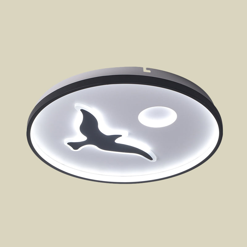 Bird Flush Ceiling Mount Minimalistic Acrylic LED Black Finish Flushmount Light with Round Shade in Warm/White Light