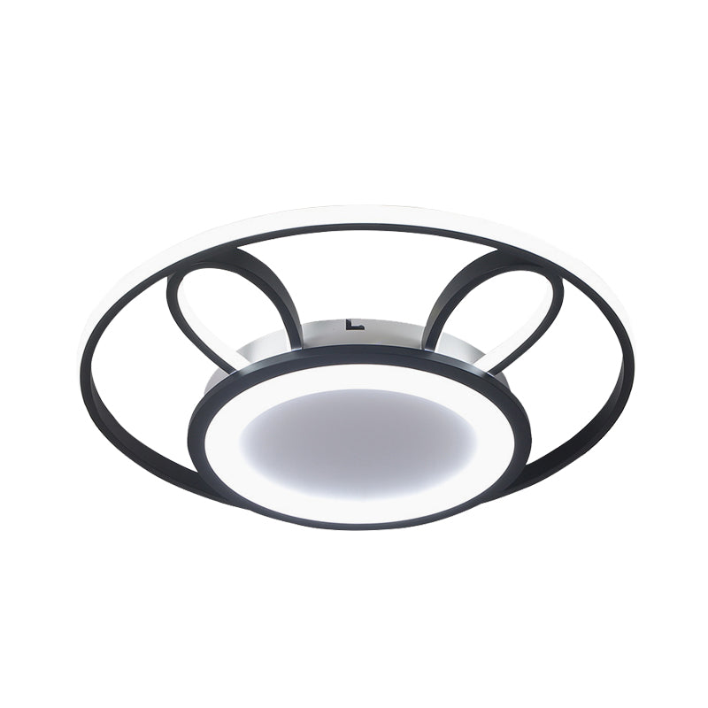 Rabbit Flush Mount Lamp Nordic Acrylic LED Living Room Ceiling Mounted Light in Black with Ring Design, Warm/White Light