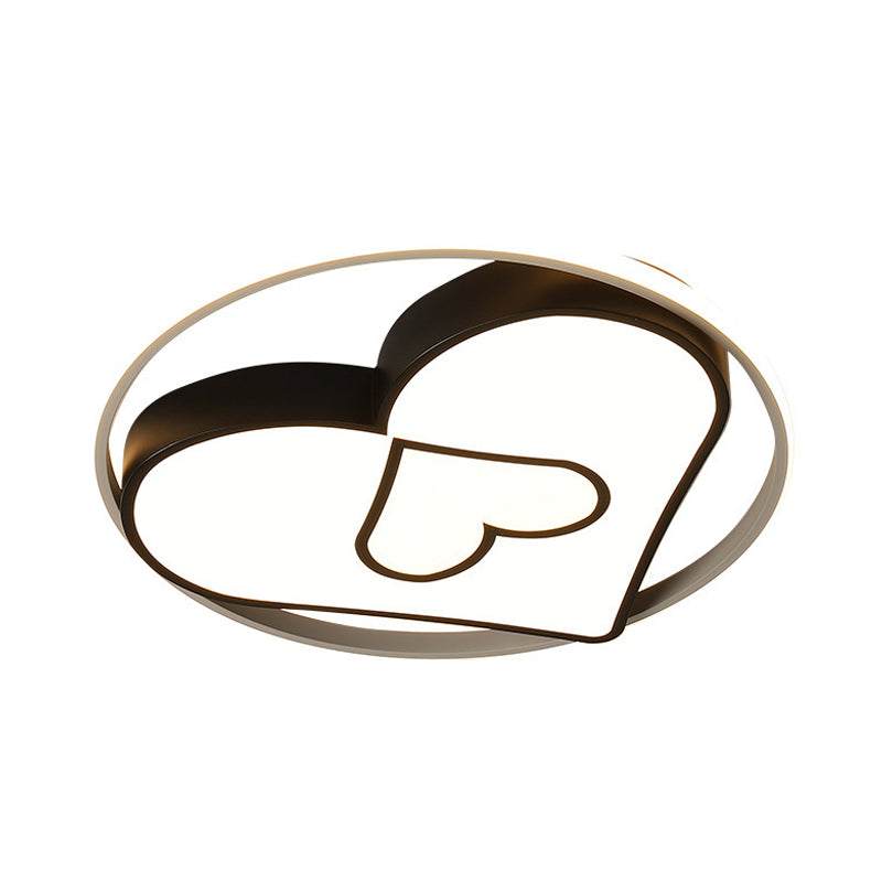 Heart Design Acrylic Flushmount Light Creative LED Black Ceiling Mounted Fixture in Warm/White Light