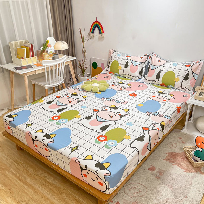 Fitted Sheet Cotton Floral Printed Ultra Soft Breathable Wrinkle Resistant Bed Sheet Set