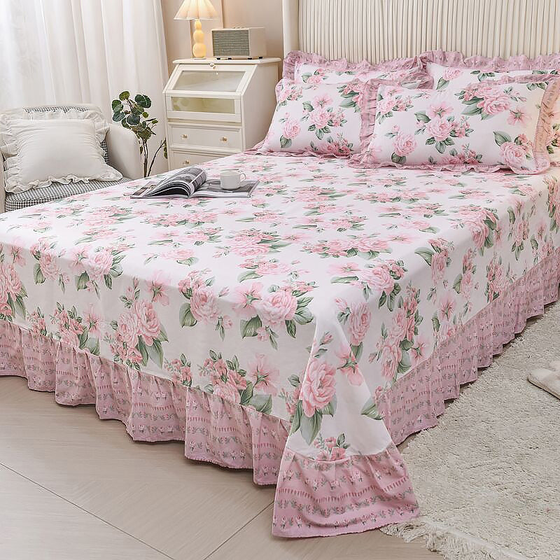 Sheet Set Cotton Floral Printed Ultra Soft Wrinkle Resistant Breathable Bed Sheet Set