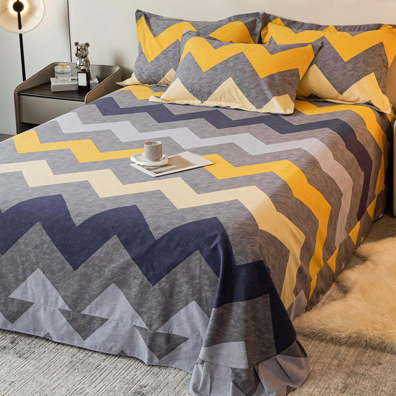 Sheet Sets Cotton Striped Wrinkle Resistant Ultra Soft Breathable Bed Sheet Set