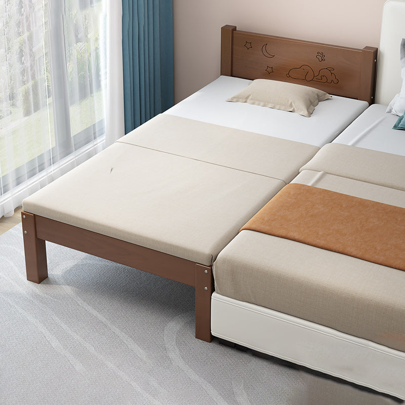 Glam Style Solid Wood Nursery Bed in Brown with Mattress and Guardrail