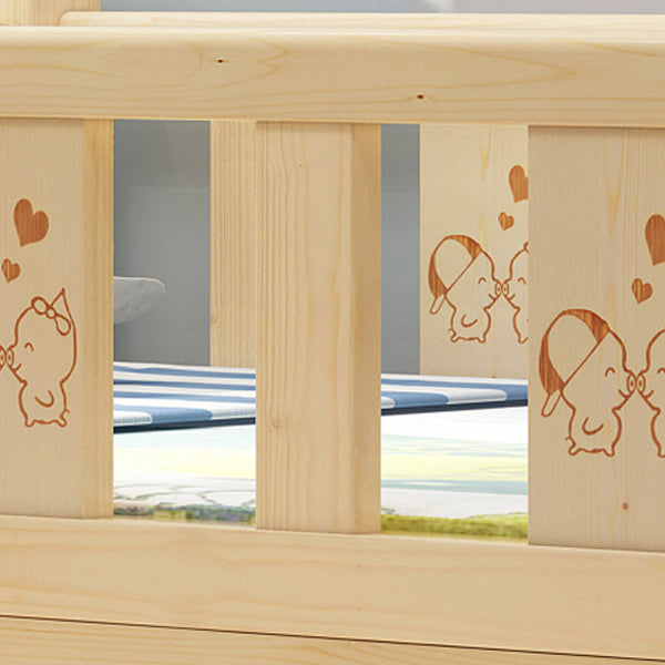 Glam Style Solid Wood Nursery Bed with Mattress and Guardrail