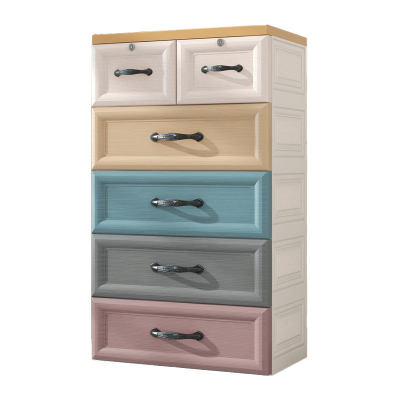 Scandinavian Plastic Vertical Kids Nightstand with Drawers for Bedroom