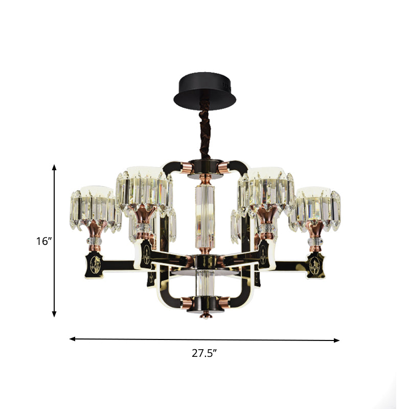 Black 6/8 Bulbs LED Chandelier Lighting Modern Crystal Block Cylinder Hanging Ceiling Lamp