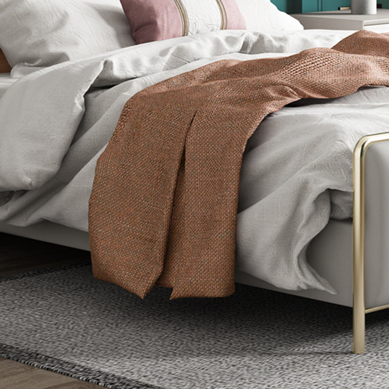 Glam Standard Bed Upholstered Headboard Solid Wood Beige Panel Bed