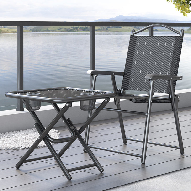 Modern 1/3 Pcs Bistro Set Square Metal Dining Table Set in Black
