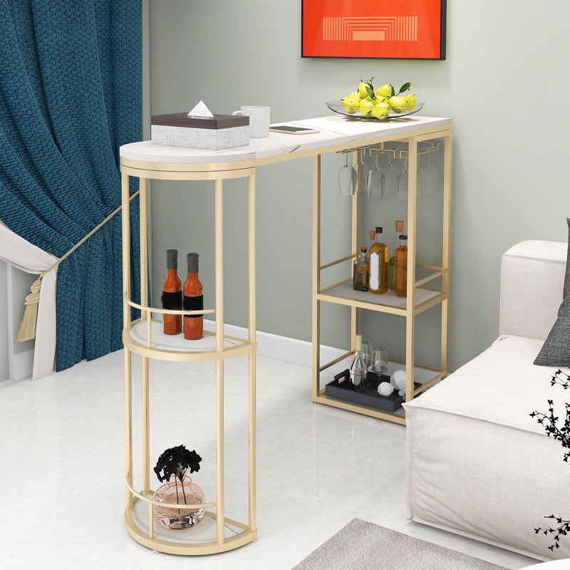 Glam Style Bar Table Set 1/2 Pcs White Granite Bar Table Set