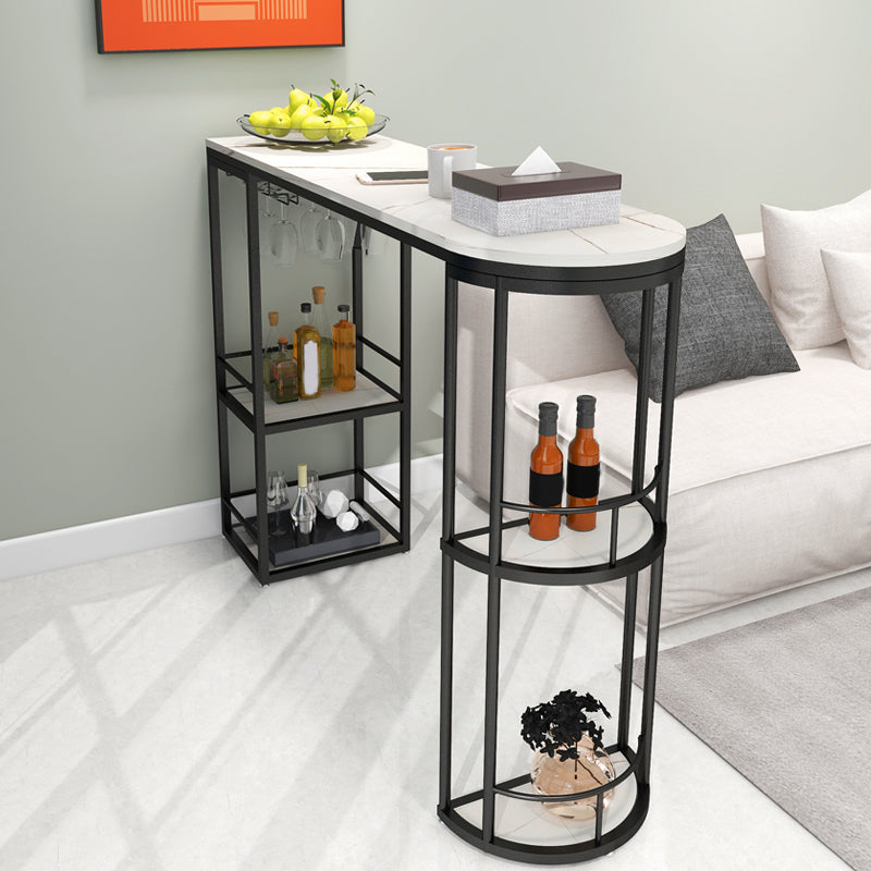 Glam Style Bar Table Set 1/2 Pcs White Granite Bar Table Set