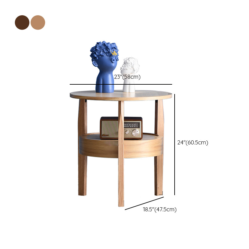 Solid Wood Side Table Modern Style Round Storage Patio Table