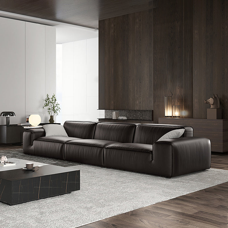 Black Genuine Leather Sectionals 30.7" H Square Arm Sectional Sofa Set