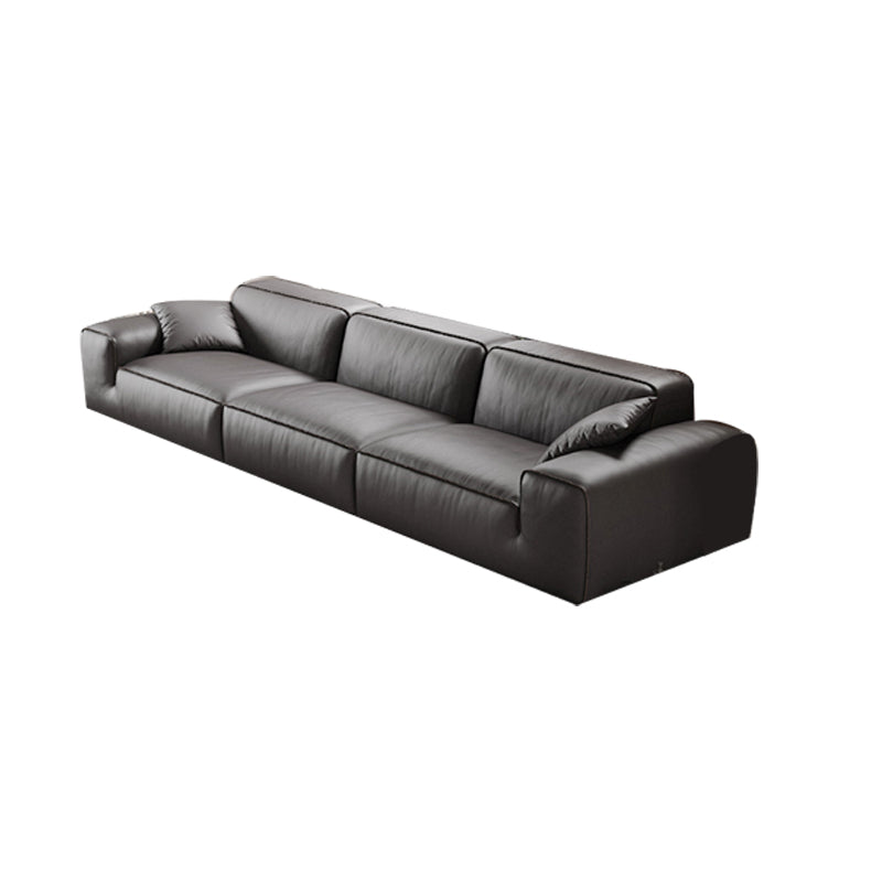 Black Genuine Leather Sectionals 30.7" H Square Arm Sectional Sofa Set