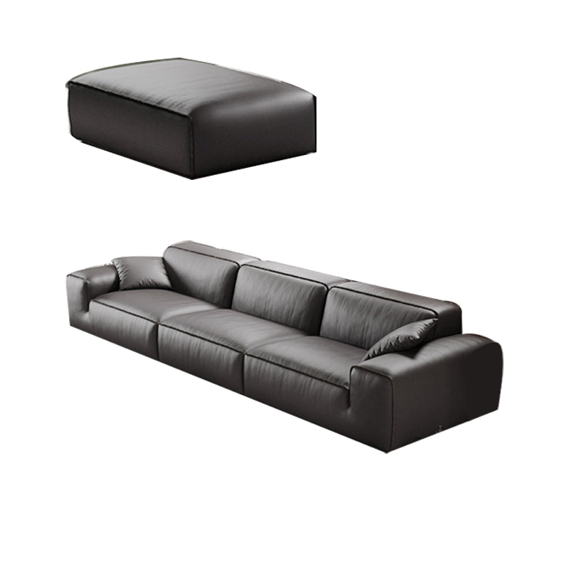 Black Genuine Leather Sectionals 30.7" H Square Arm Sectional Sofa Set