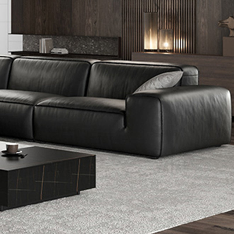 Black Genuine Leather Sectionals 30.7" H Square Arm Sectional Sofa Set