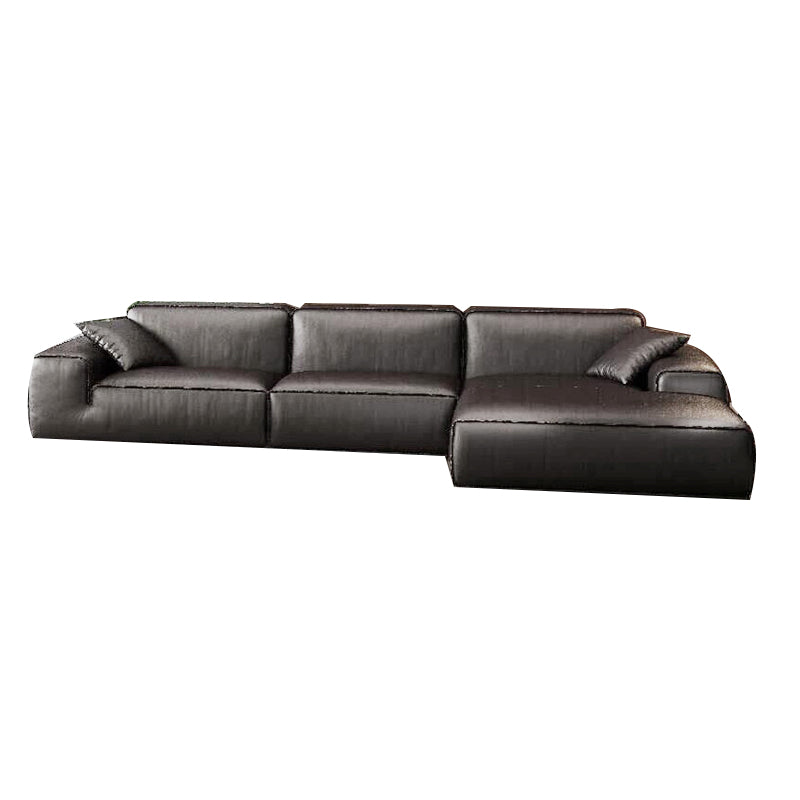 Black Genuine Leather Sectionals 30.7" H Square Arm Sectional Sofa Set