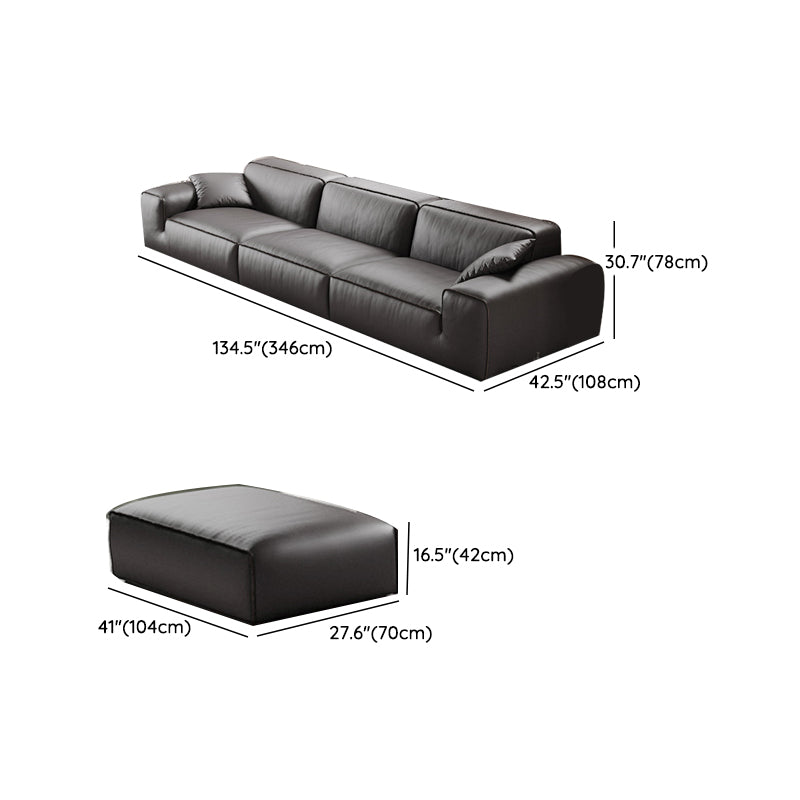 Black Genuine Leather Sectionals 30.7" H Square Arm Sectional Sofa Set