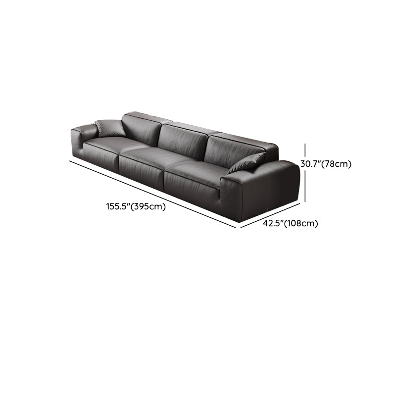 Black Genuine Leather Sectionals 30.7" H Square Arm Sectional Sofa Set